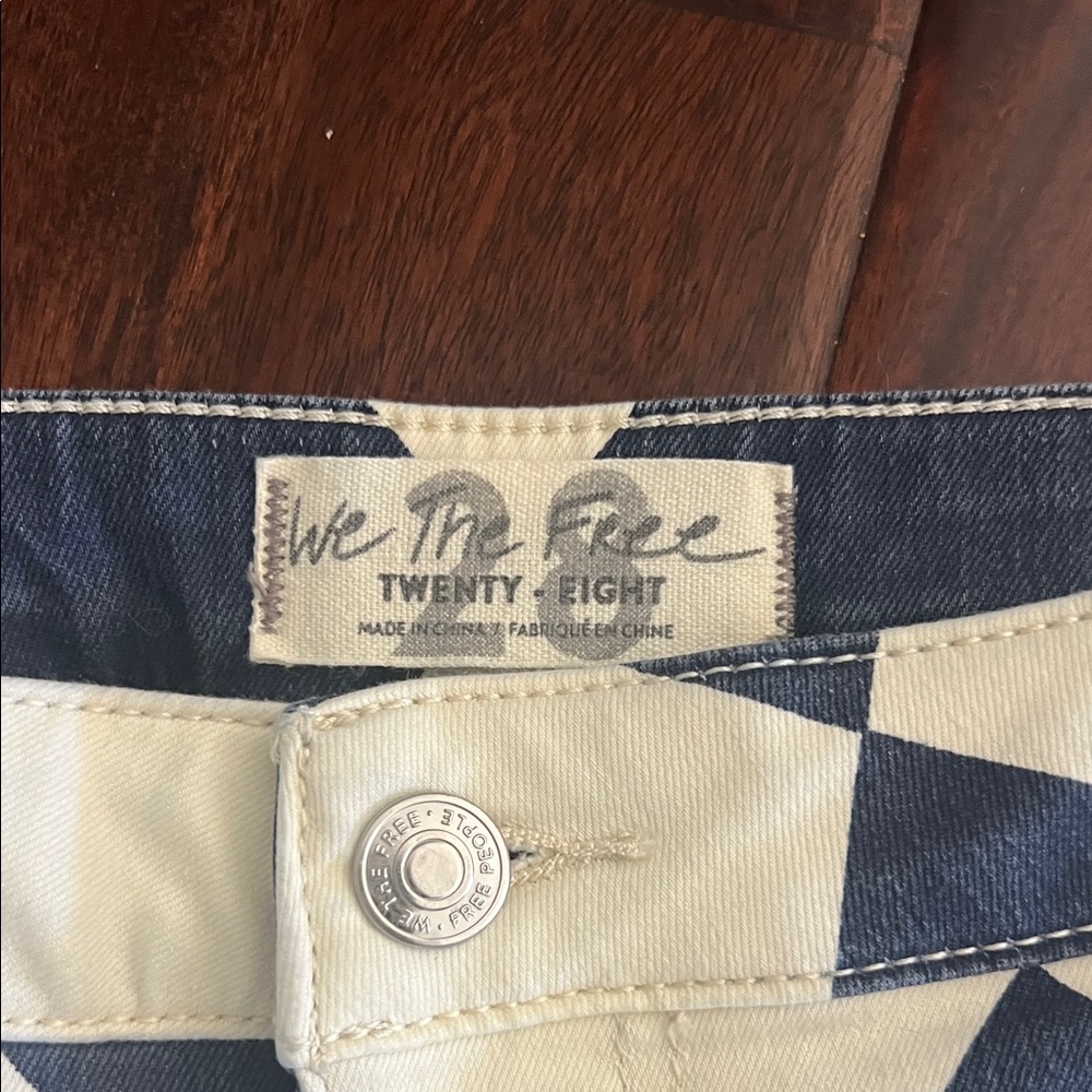 Free People Blue and White Checkered Flare Pants - Picture 3 of 4
